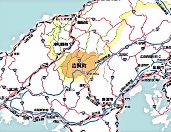 吉賀町の位置は、島根県南西部に位置します。